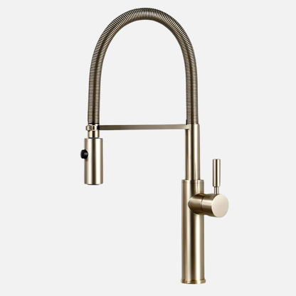 Robinet mitigeur évier cuisine flexible douchette design - Doré - Laiton