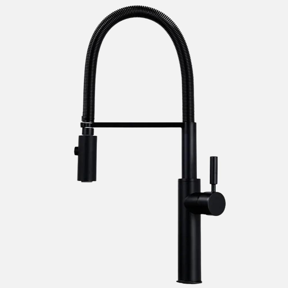 Robinet mitigeur évier cuisine flexible douchette design - Noir - Laiton