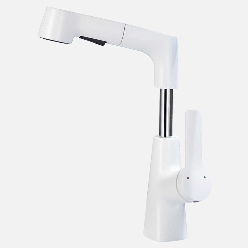 Robinet mitigeur évier cuisine flexible douchette hauteur réglable - Blanc (image lifestyle)