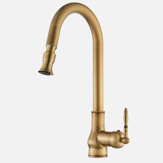 Robinet mitigeur évier cuisine rétro flexible rétractable Vintage - Doré - Laiton