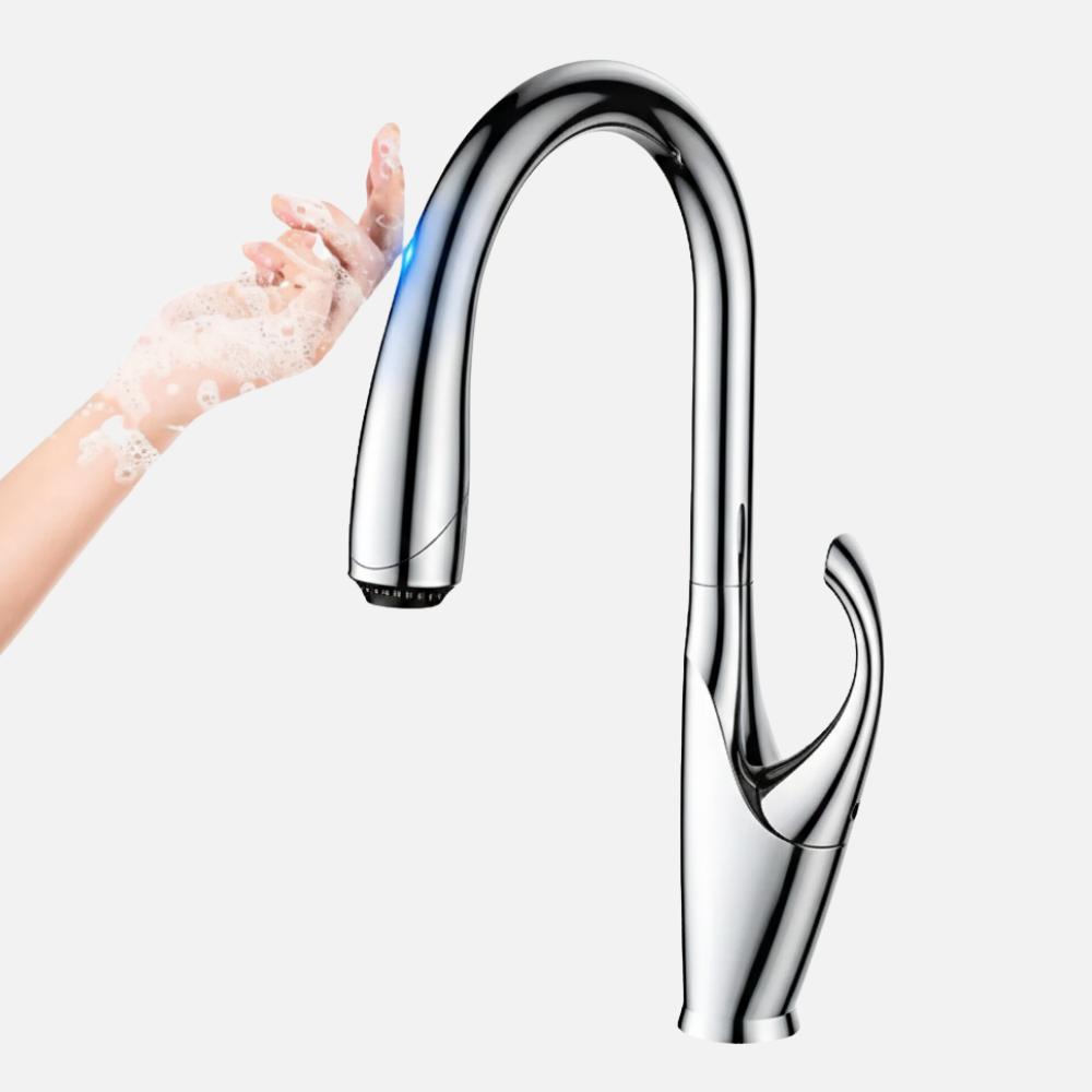 Robinet mitigeur évier cuisine tactile automatique design flexible douchette - Argenté - Laiton