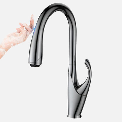 Robinet mitigeur évier cuisine tactile automatique design flexible douchette - Argenté - Laiton