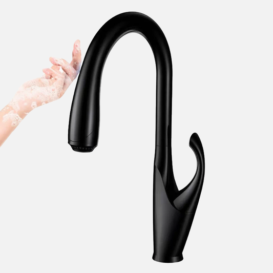 Robinet mitigeur évier cuisine tactile automatique design flexible douchette - Noir - Laiton