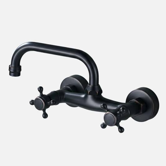 Robinet évier de cuisine encastrable double poignées - Noir - Laiton