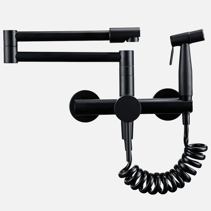 Robinet mitigeur évier de cuisine rétractable mural avec douchette - Noir - Laiton