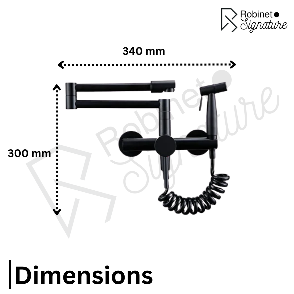 Robinet mitigeur évier de cuisine rétractable mural avec douchette - Noir - Laiton