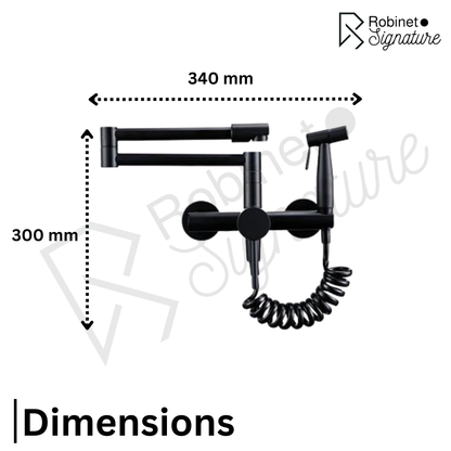 Robinet mitigeur évier de cuisine rétractable mural avec douchette - Noir - Laiton