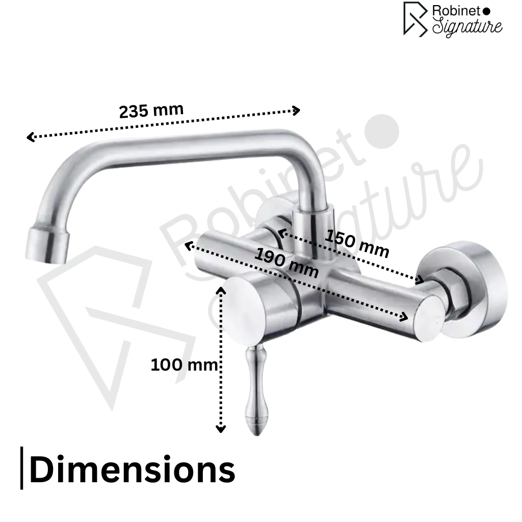 Robinet mitigeur évier de cuisine encastrable mural - Argenté