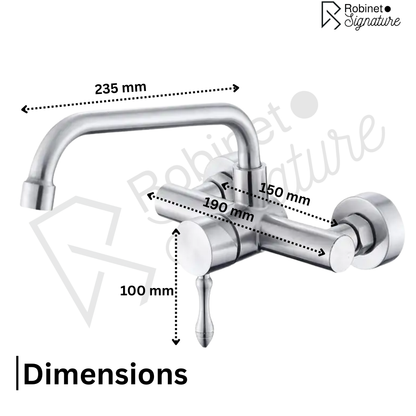 Robinet mitigeur évier de cuisine encastrable mural - Argenté