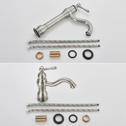 Robinet mitigeur salle de bain lavabo vintage rétro - Argenté - Laiton