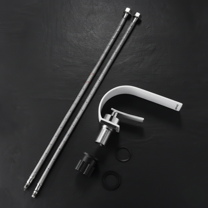 Robinet mitigeur lavabo salle de bain plat incurvé - Blanc