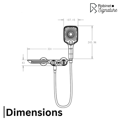 Robinet mitigeur baignoire salle de bain cascade douchette affichage numérique - Argenté - Laiton