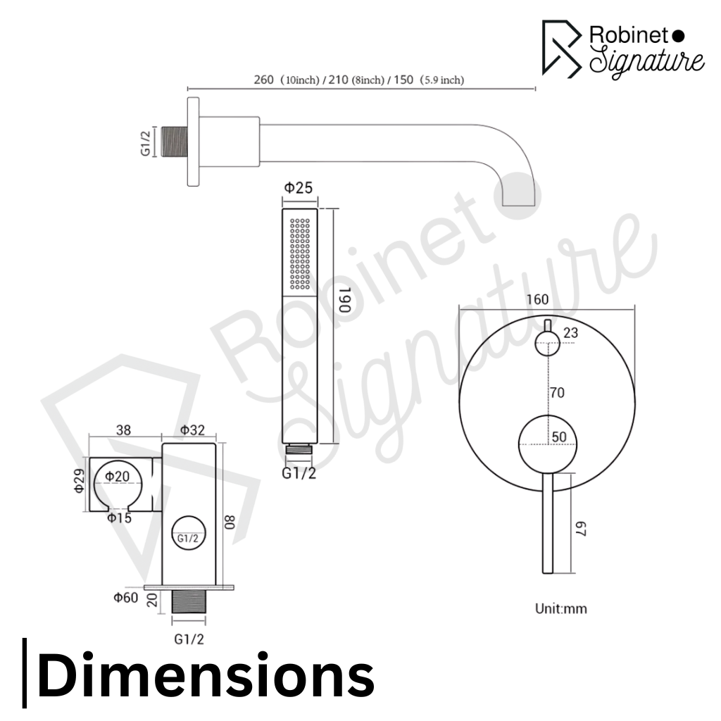 Robinet mitigeur baignoire salle de bain encastrable mural rond douchette - Noir