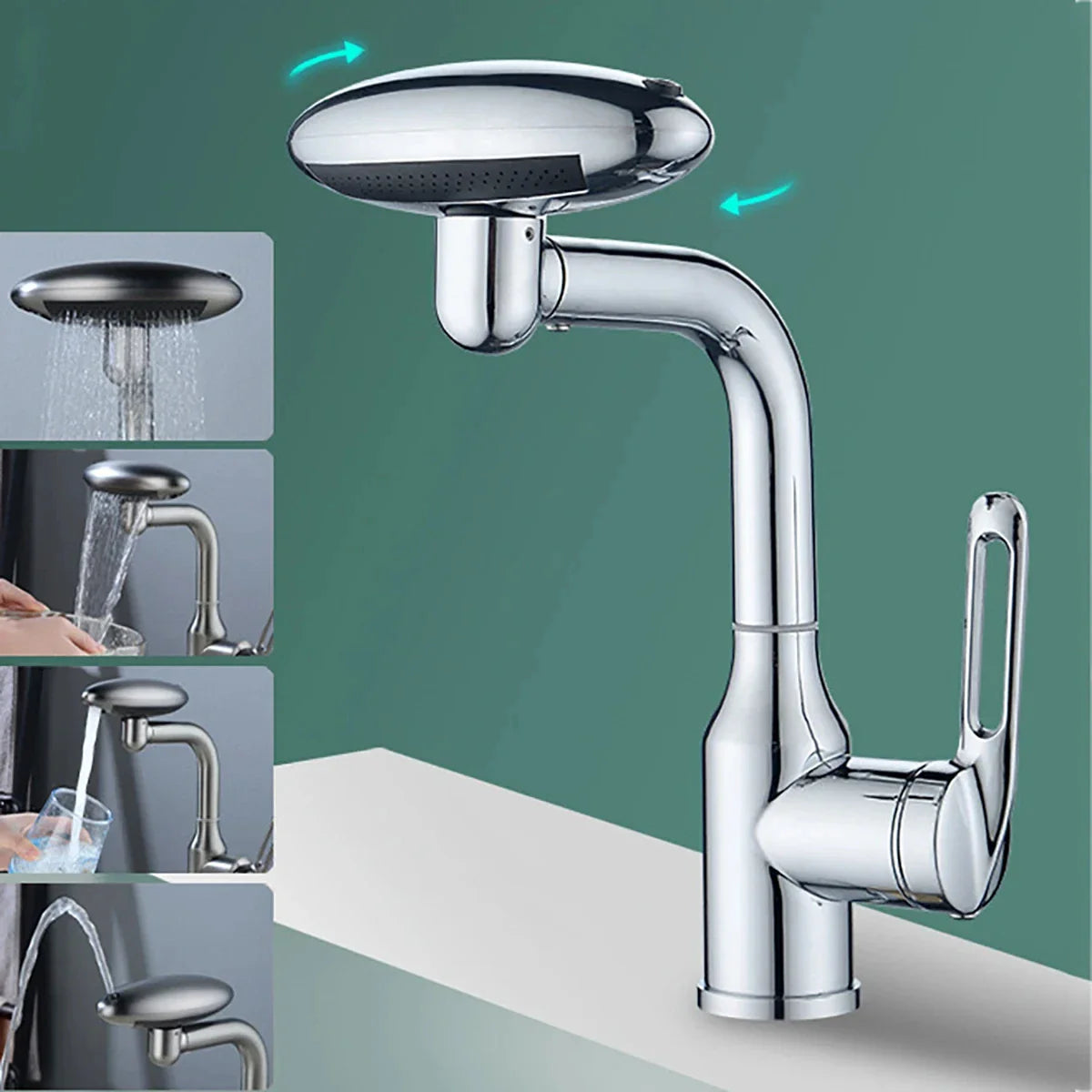 Robinet mitigeur cuisine évier tête rotative fontaine cascade - Argenté