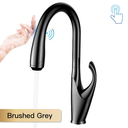 Robinet mitigeur évier cuisine design moderne flexible douchette - Noir / Argenté - Laiton