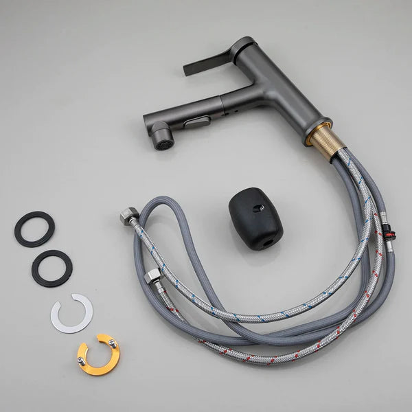 Robinet mitigeur lavabo salle de bain deux jets - Argenté - Laiton