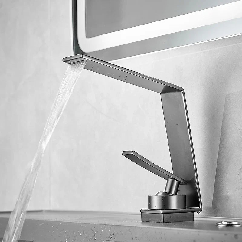 Robinet mitigeur design lavabo salle de bain cascade - Doré - Laiton
