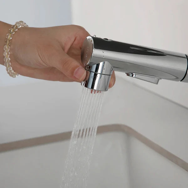 Robinet mitigeur lavabo salle de bain deux jets - Argenté - Laiton