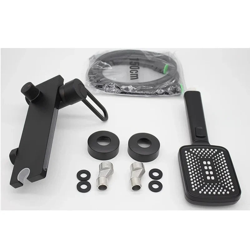 Robinet baignoire salle de bain cascade douchette - Noir - Laiton