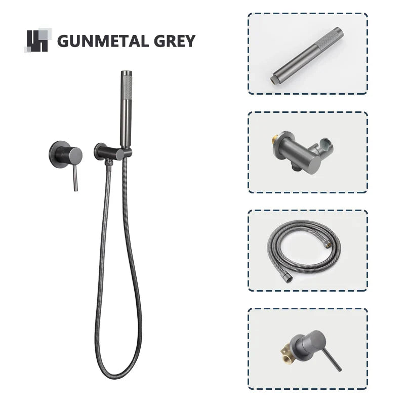 Robinet mitigeur douche salle de bain douchette rond - Argenté - Laiton