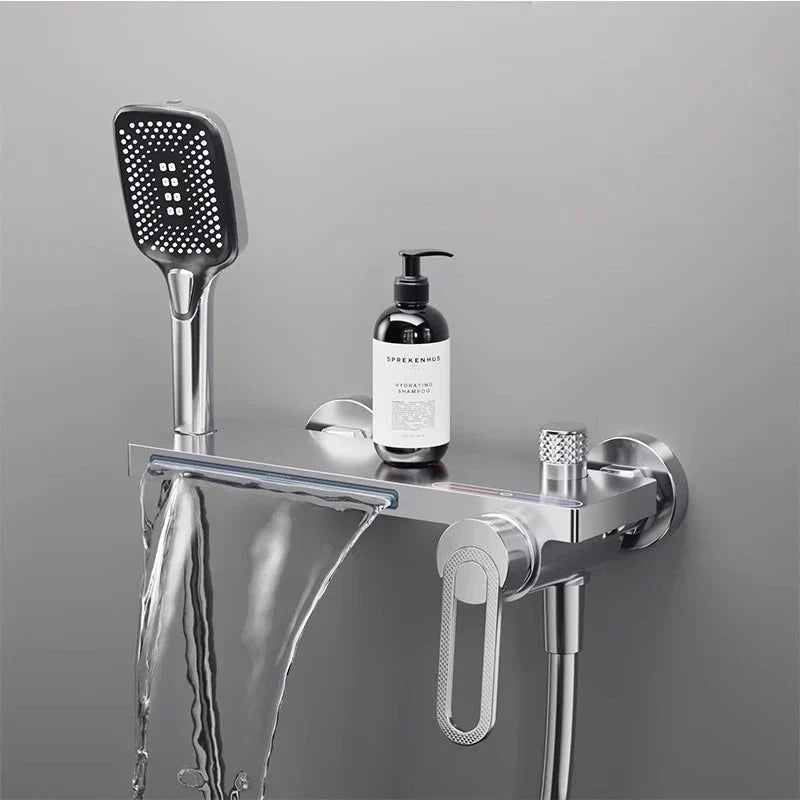 Robinet baignoire salle de bain cascade douchette - Argenté - Laiton