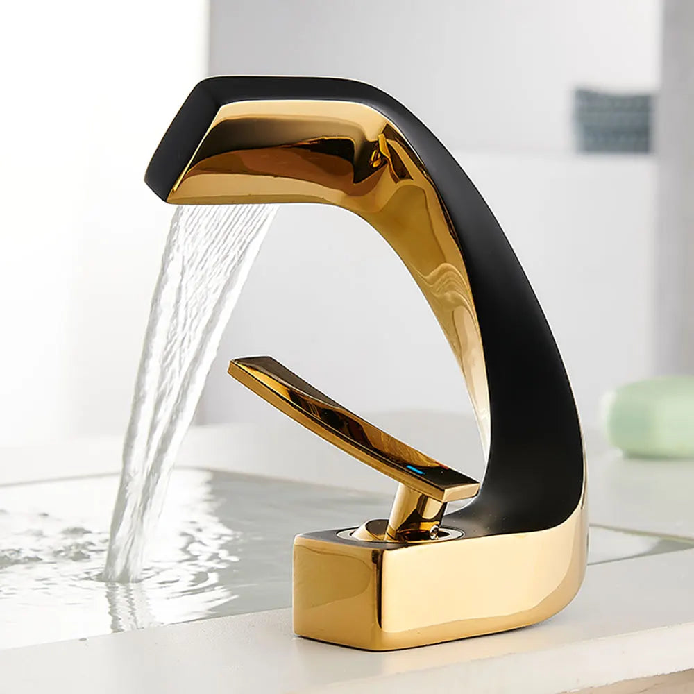 Robinet mitigeur design incurvé cascade - Doré - Laiton