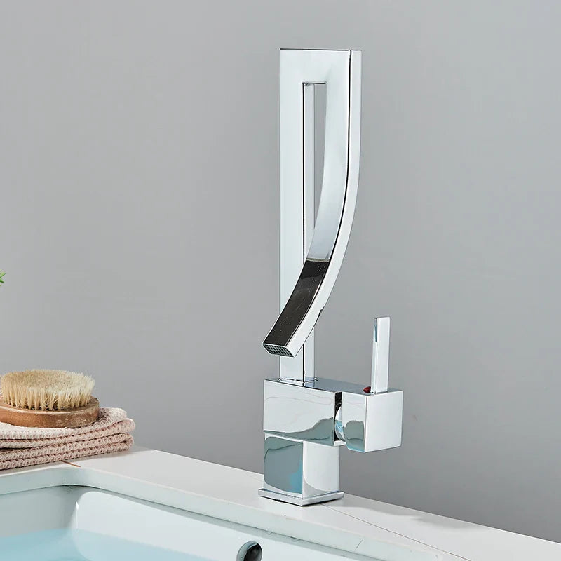 Robinet mitigeur lavabo salle de bain haut design - Argenté - Laiton