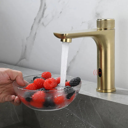 Robinet mitigeur lavabo salle de bain tactile rond - Doré - Laiton