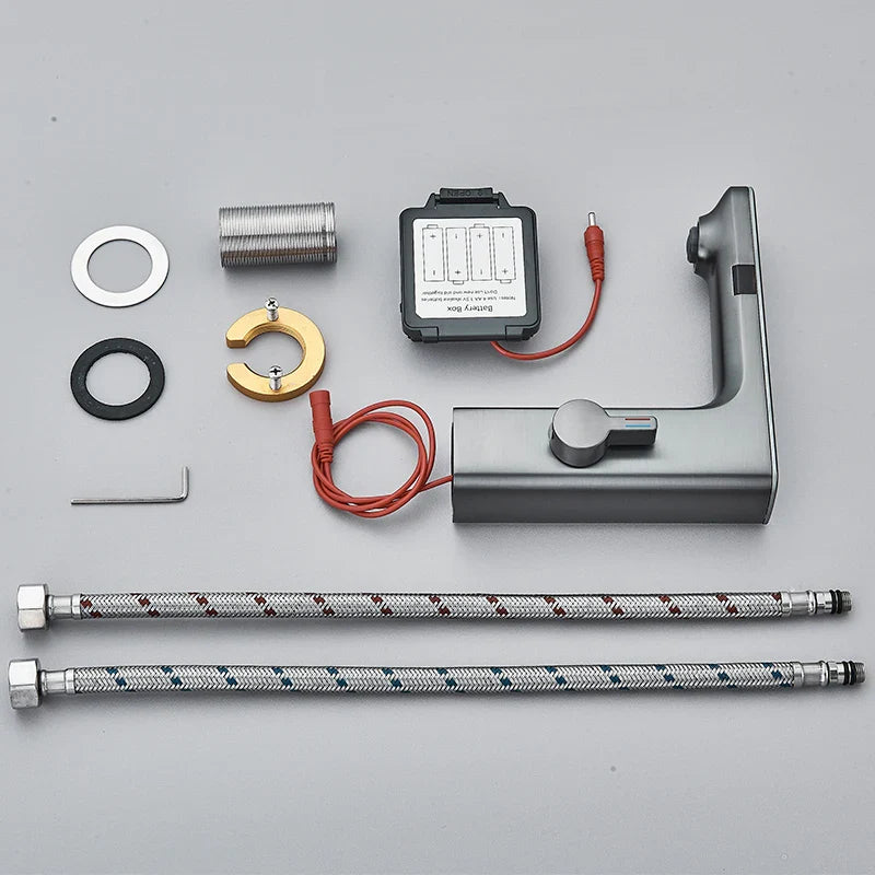 Robinet mitigeur lavabo tactile affichage thermostatique numérique - Argenté - Laiton