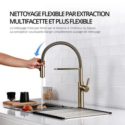 Robinet mitigeur évier cuisine flexible douchette design - Argenté - Laiton (img fond gris vairante)+images lifestyle