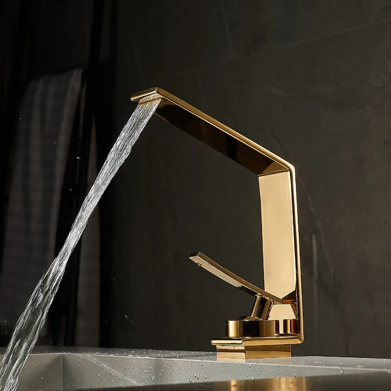Robinet mitigeur design lavabo salle de bain cascade - Argenté - Laiton