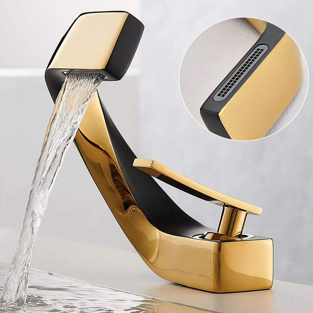 Robinet mitigeur design incurvé cascade - Doré - Laiton