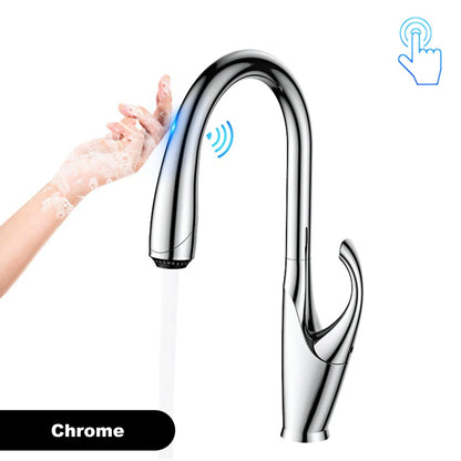 Robinet mitigeur évier cuisine tactile automatique design flexible douchette - Noir / Argenté - Laiton