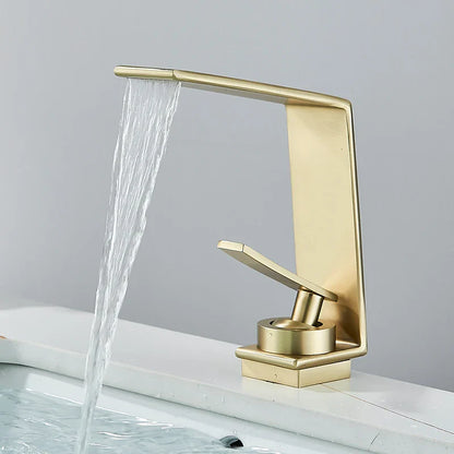 Robinet mitigeur design lavabo salle de bain cascade - Argenté - Laiton