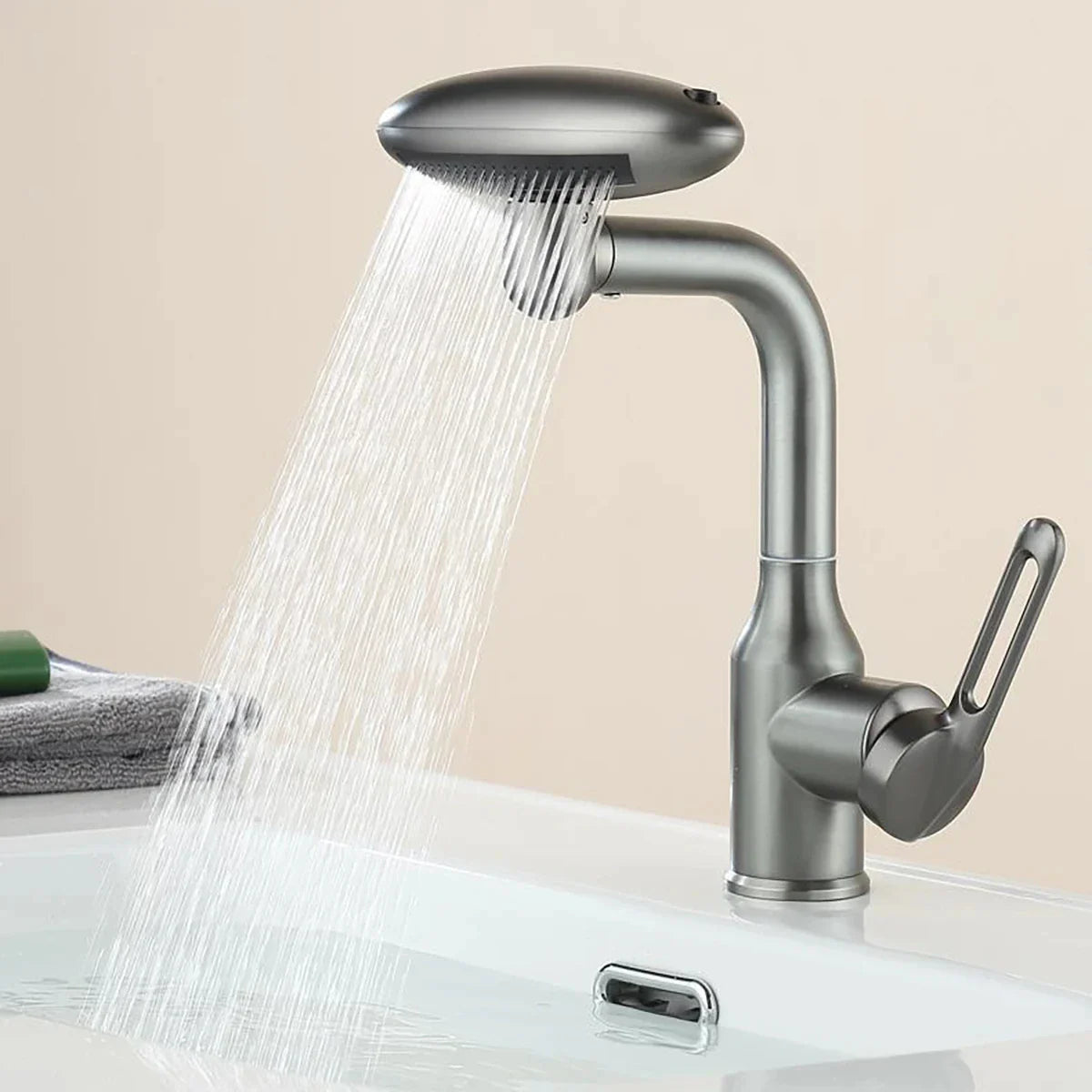 Robinet mitigeur cuisine évier tête rotative fontaine cascade - Argenté