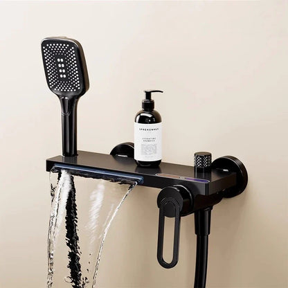 Robinet baignoire salle de bain cascade douchette - Noir - Laiton