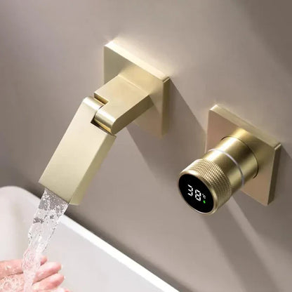 Robinet mitigeur salle de bain lavabo mural encastrable pivotant - Doré - Laiton