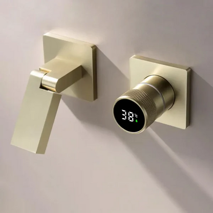 Robinet mitigeur salle de bain lavabo mural encastrable pivotant - Doré - Laiton