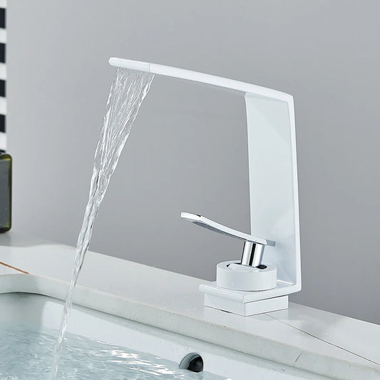 Robinet design lavabo salle de bain cascade - Blanc - Laiton