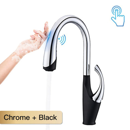 Robinet mitigeur évier cuisine design moderne flexible douchette - Noir / Argenté - Laiton