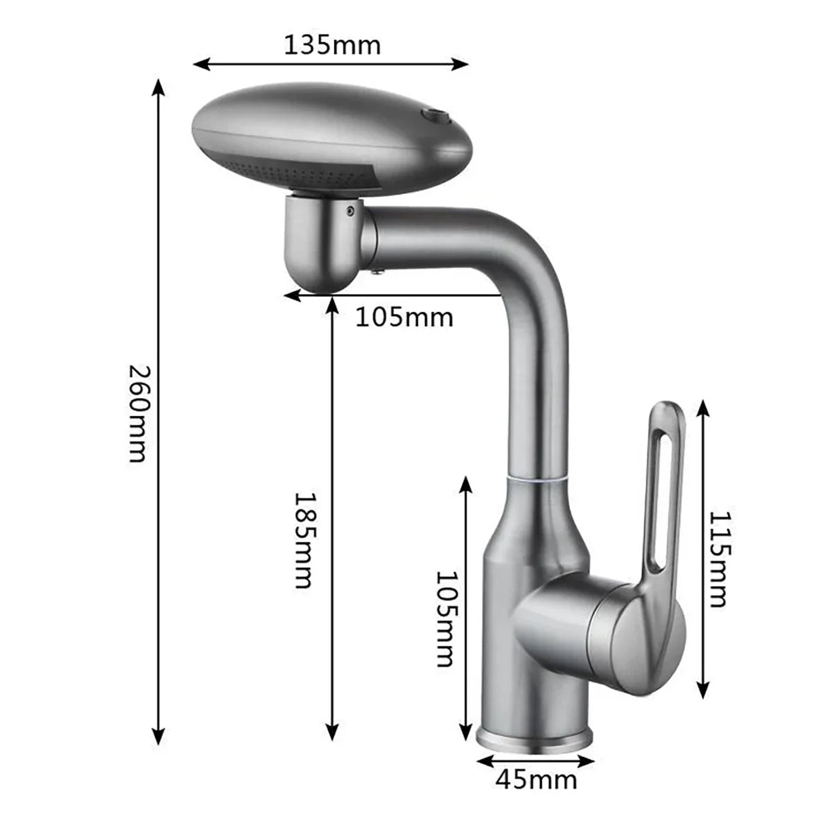Robinet mitigeur cuisine évier tête rotative fontaine cascade - Argenté