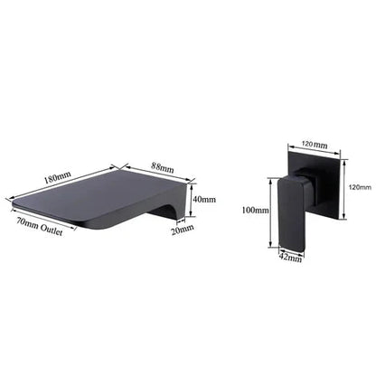 Robinet mitigeur salle de bain lavabo encastrable mural cascade - Noir - Laiton