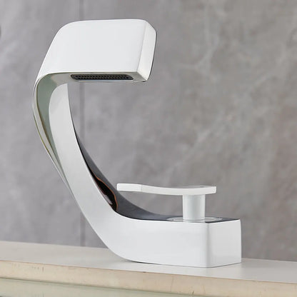 Robinet mitigeur design incurvé cascade - Blanc - Laiton