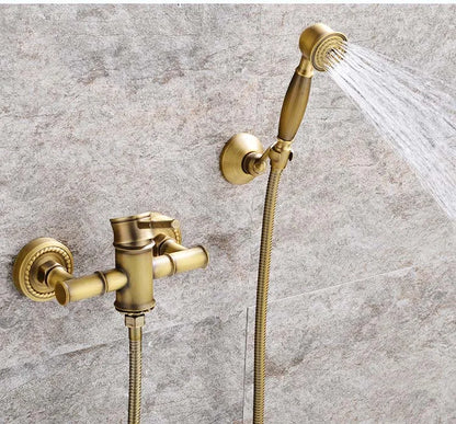 Robinet mitigeur douche salle de bain bambou flexible pommeau - Doré