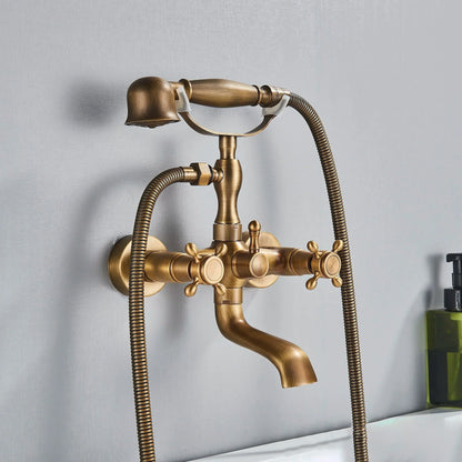 Robinet baignoire salle de bain rétro douchette - Doré - Laiton