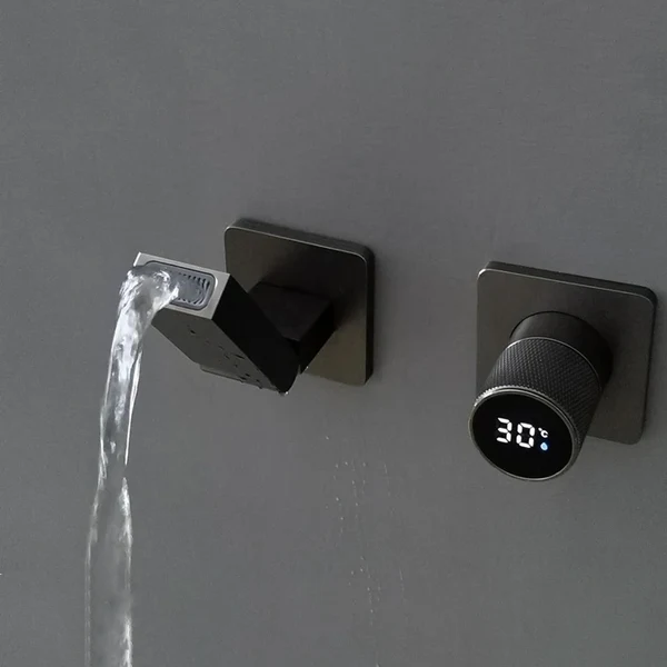 Robinet mitigeur salle de bain lavabo mural encastrable pivotant - Argenté - Laiton