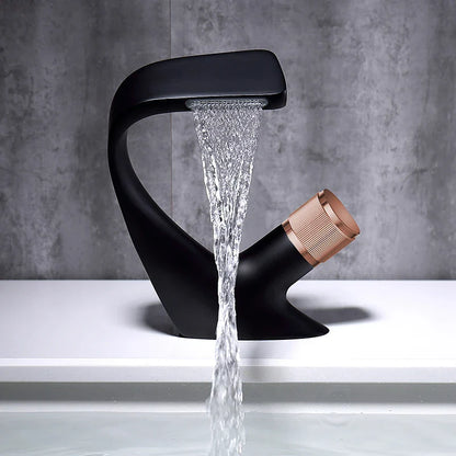 Robinet mitigeur lavabo salle de bain incurvé molette - Noir - Laiton