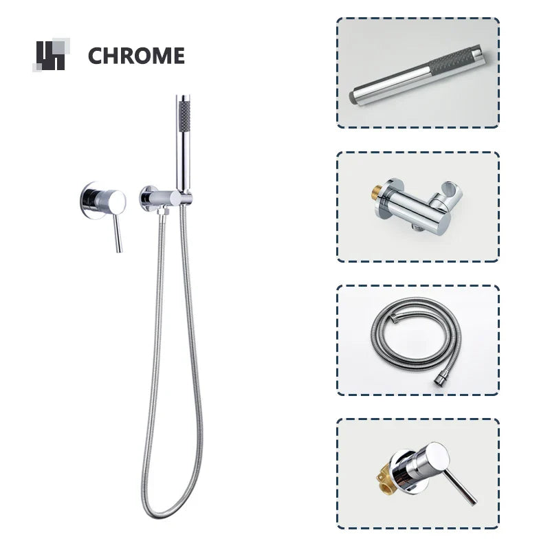 Robinet mitigeur douche salle de bain douchette rond - Noir - Laiton