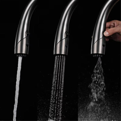 Robinet mitigeur évier cuisine tactile automatique design flexible douchette - Noir / Argenté - Laiton