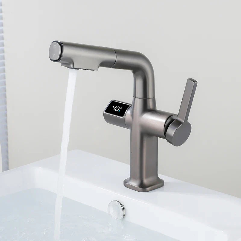 Robinet mitigeur cuisine affichage thermostatique flexible - Argenté - Laiton